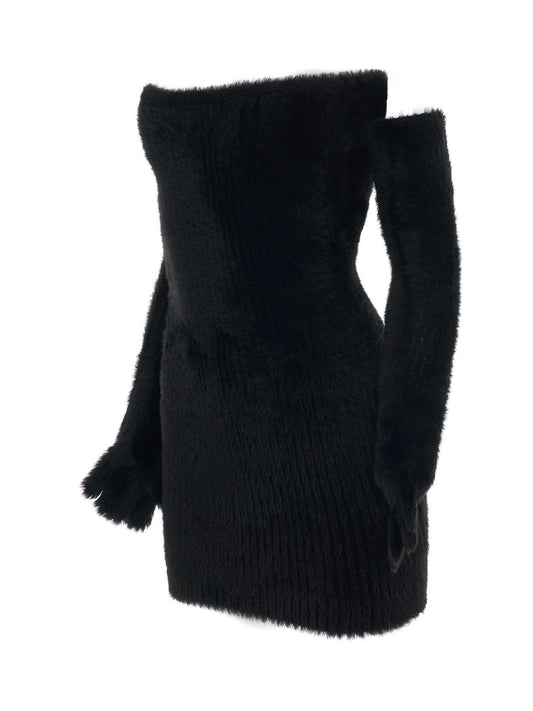 OFF-WHITE Fuzzy Gloves Mini Dress (Black)