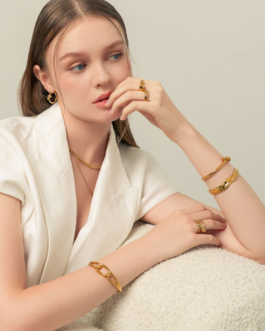 LAVANA Ocean Whispers Gold Cuff Bracelet