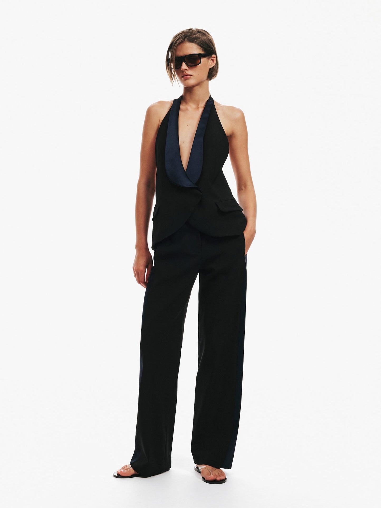 Christopher Esber Tuxedo Contrast Wool Trouser (Ink)