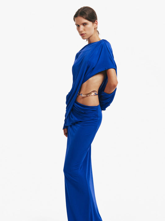 Christopher Esber Encased Nature Resin Draped Jersey Dress (Blue)