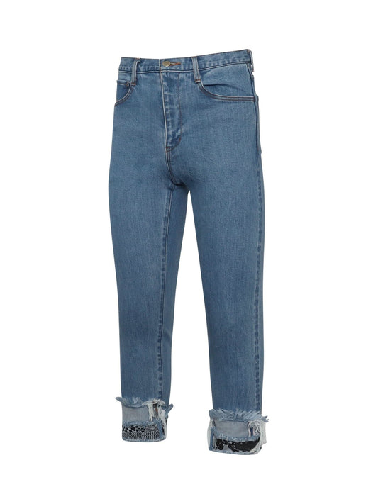 FACETASM Cropped Print Denim Pants (Blue)