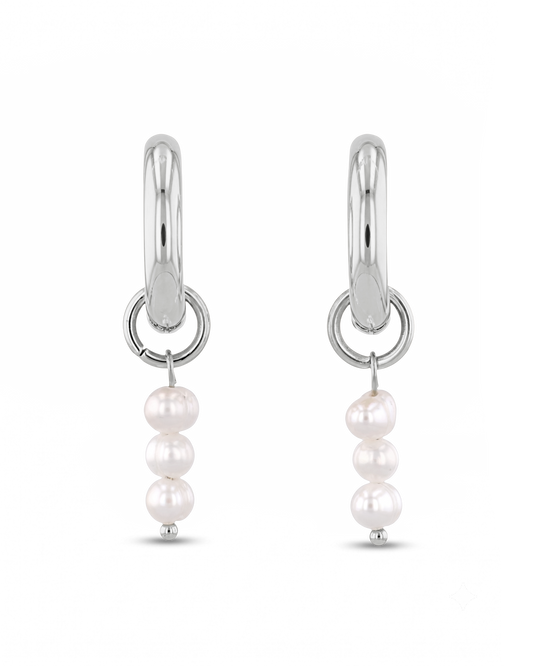 LAVANA Pebble Pearl Charm Silver Huggie Earrings