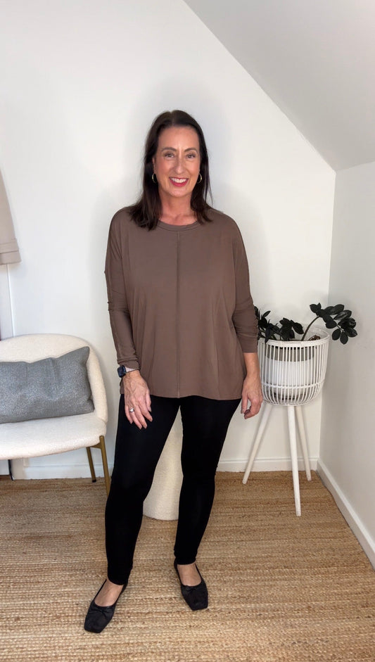 Lou Lou Stella Longsleeve Oversized Bamboo Slouch Top (Chocolate)