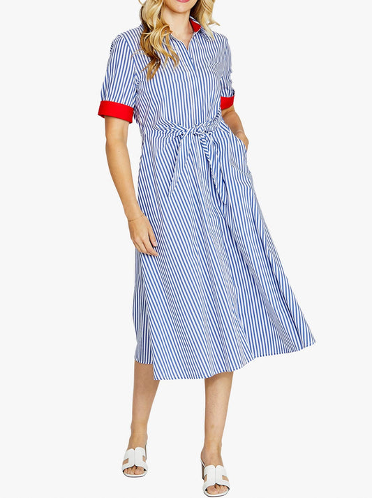 PINGPONG KIERA TIE SHIRT DRESS (Navy White)