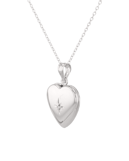 LAVANA Polaris Heart Diamond Locket Necklace Silver