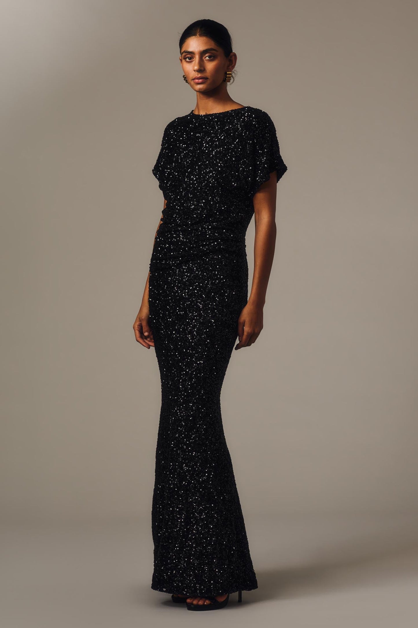 Carla Zampatti Crushed Sequin Drape Top (Black)