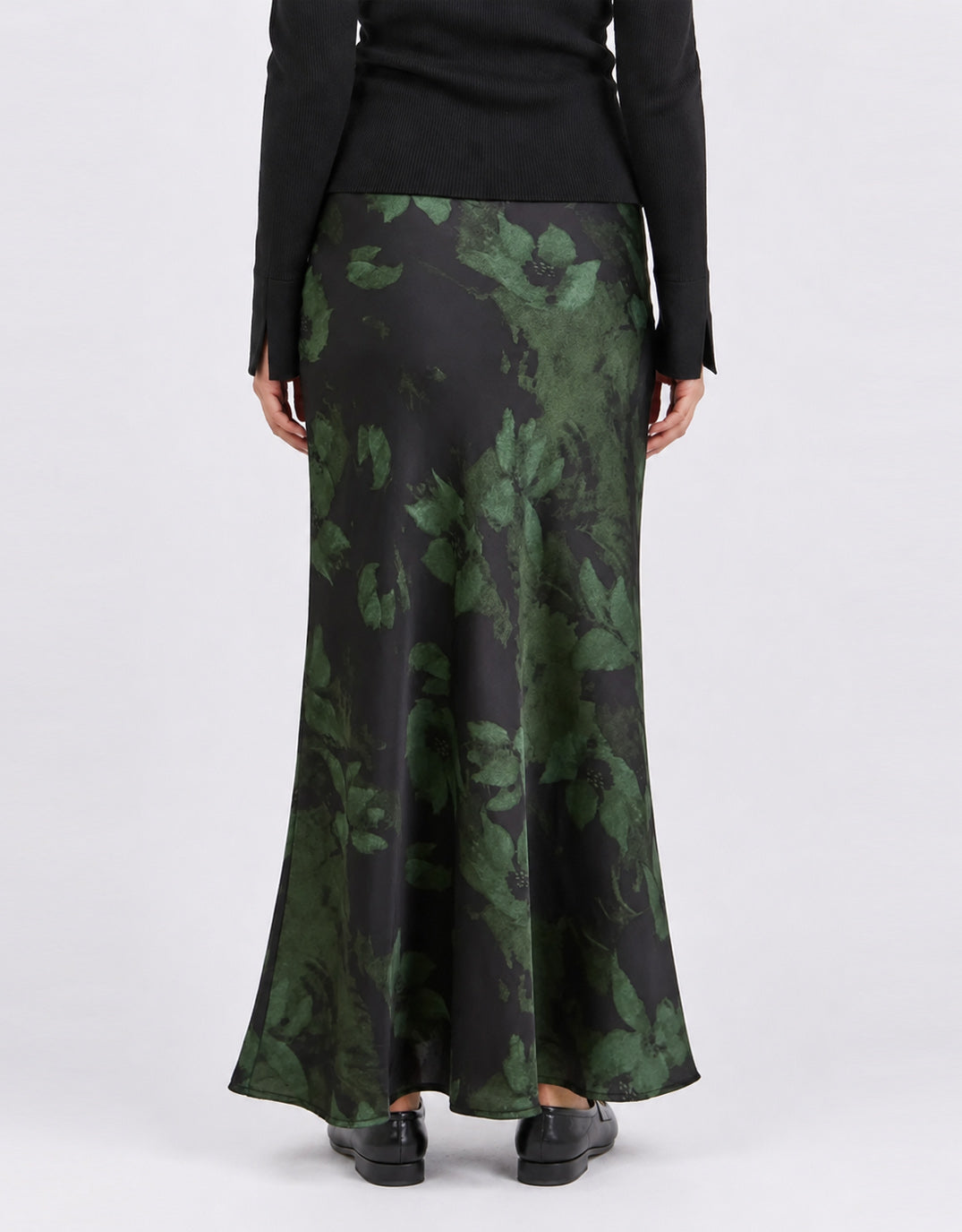 Stories Be Told Prodigy Satin Bias Cut Maxi Skirt (Green Shadow Garden)