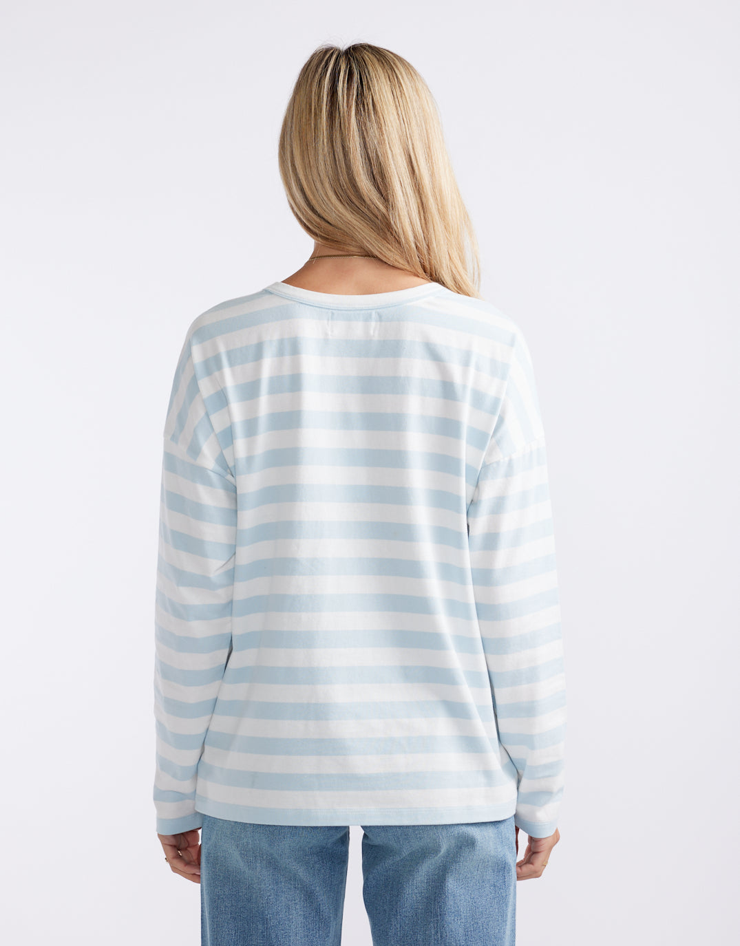 White & Co. Relaxed Long Sleeve T-Shirt (Ice Blue/White)