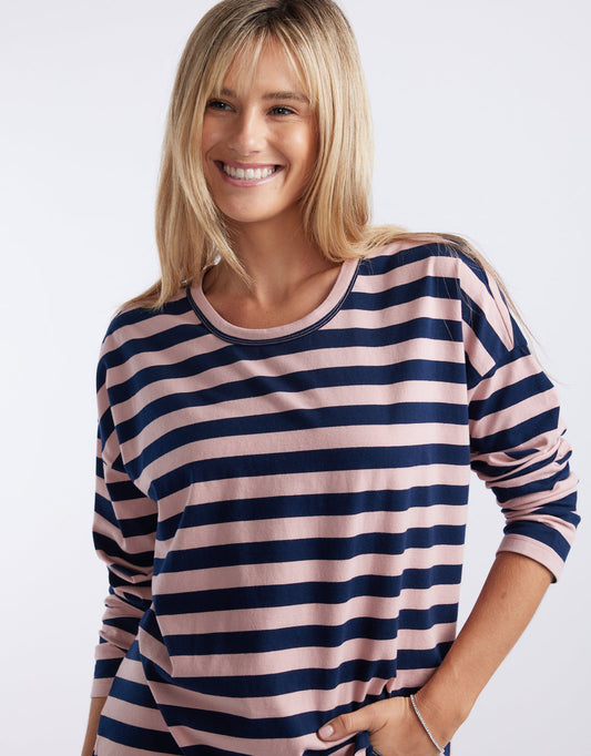 White & Co. Relaxed Long Sleeve T-Shirt (Navy/Washed Pink)