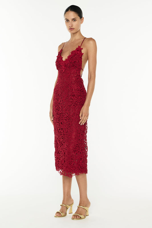 Tea Ceremony Midi Dress (Ruby Red)