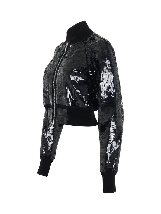 RICK OWENS Cropped Flight Embroidered Bomber Jacket (Black)