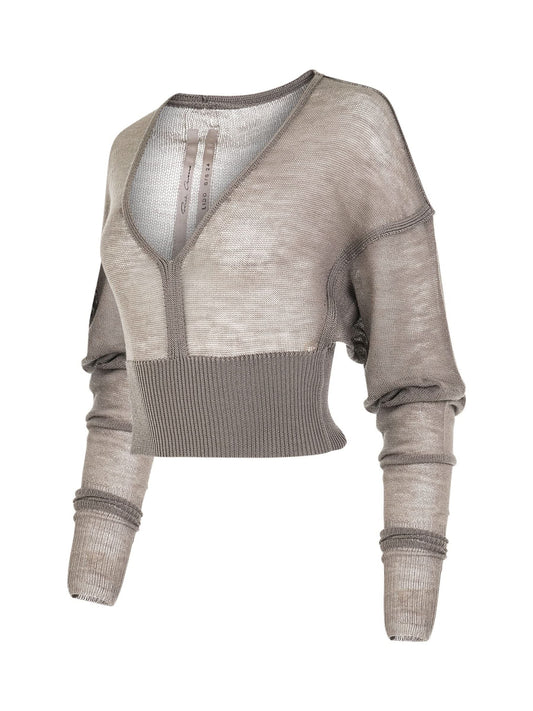RICK OWENS Long Sleeve V Knit Sweater (Brown)