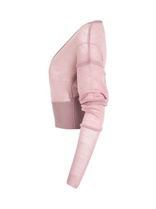 RICK OWENS Long Sleeve V Knit Sweater (Pink)