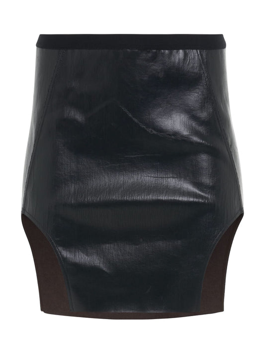 Image of a model wearing Denim. Productname: RICK OWENS Diana Mini Denim Skirt in Black colour by brand - RICK OWENS