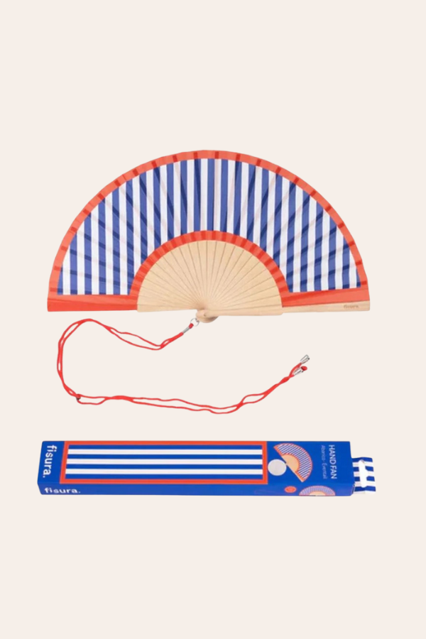 Image of Accessories. Productname: Hand Fan | Red & Blue Stripes in Blue colour by brand - Kabana
