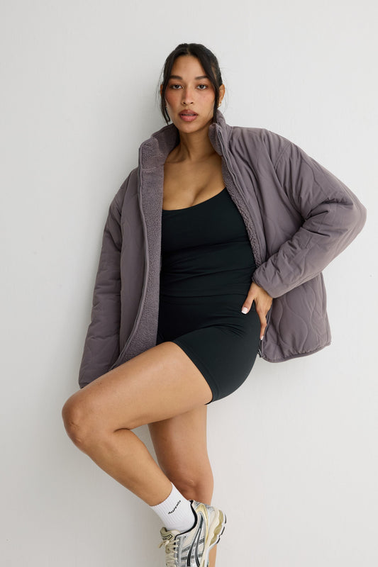 Reversible Quilted Sherpa Jacket (Graphite)