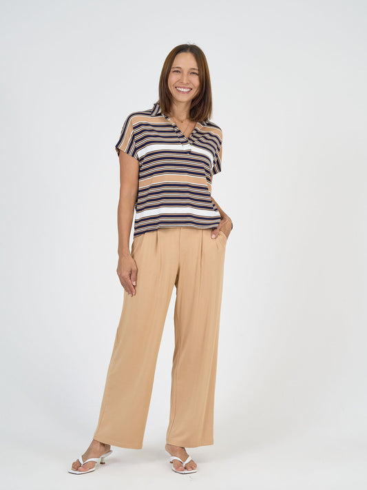 Lou Lou Rush Bamboo Short Sleeve Collared Polo Top (Stripe)