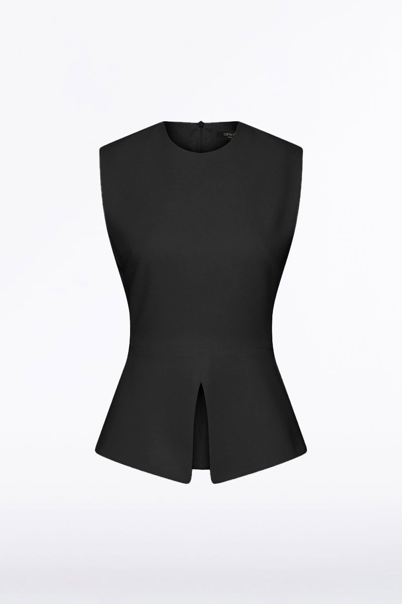 Carla Zampatti Crepe Peplum Top (Black)