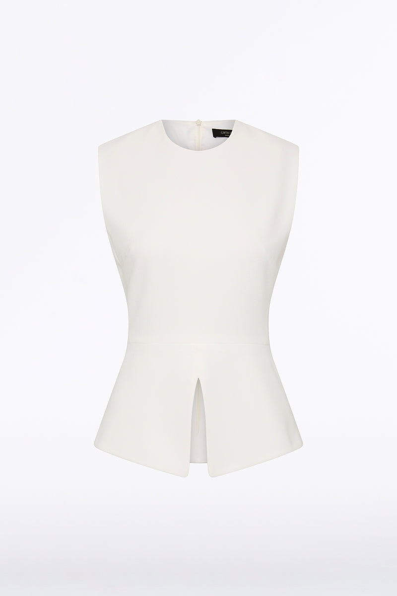 Carla Zampatti Crepe Peplum Top (White)