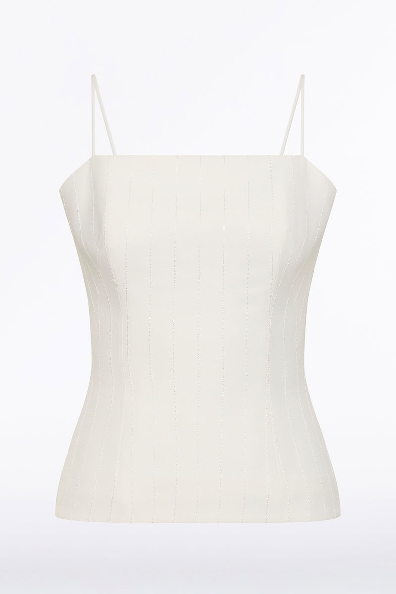Carla Zampatti Ivory Starlight Twill Bustier Top (White)
