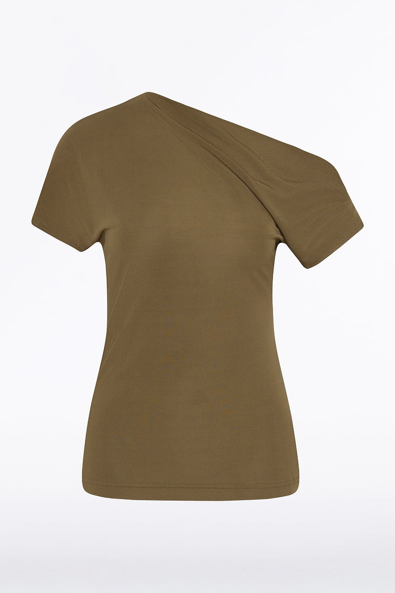 Carla Zampatti Palm Matte Jersey Off-Shoulder Top (Green)