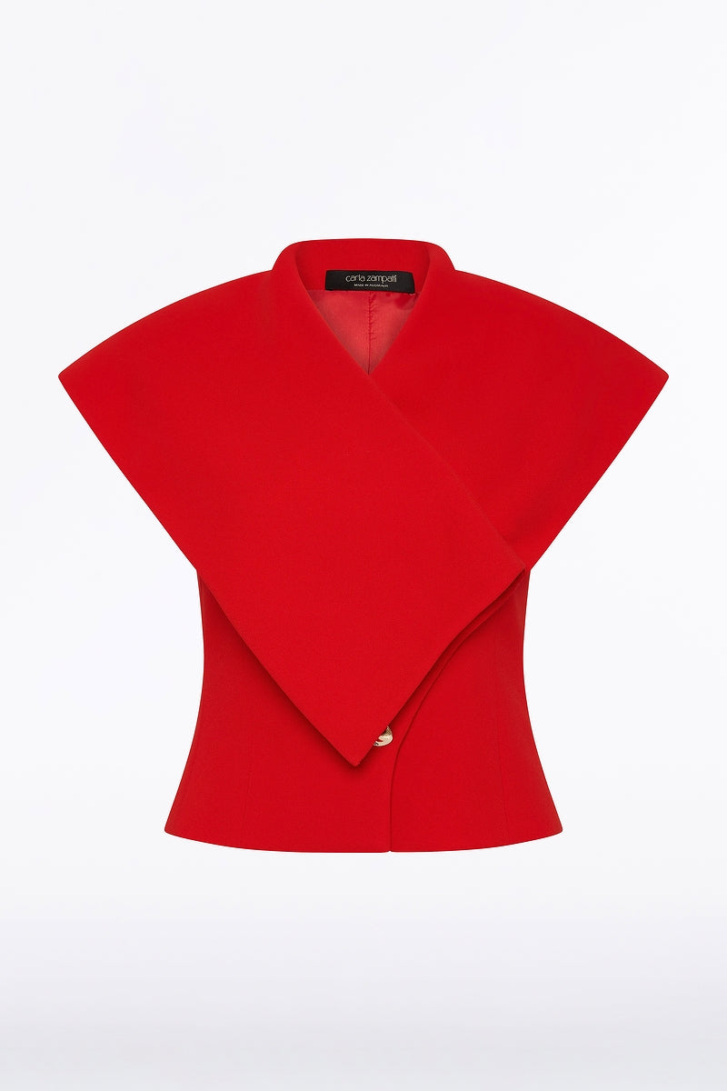 Carla Zampatti Crepe Wrap Sleeveless Jacket (Red)