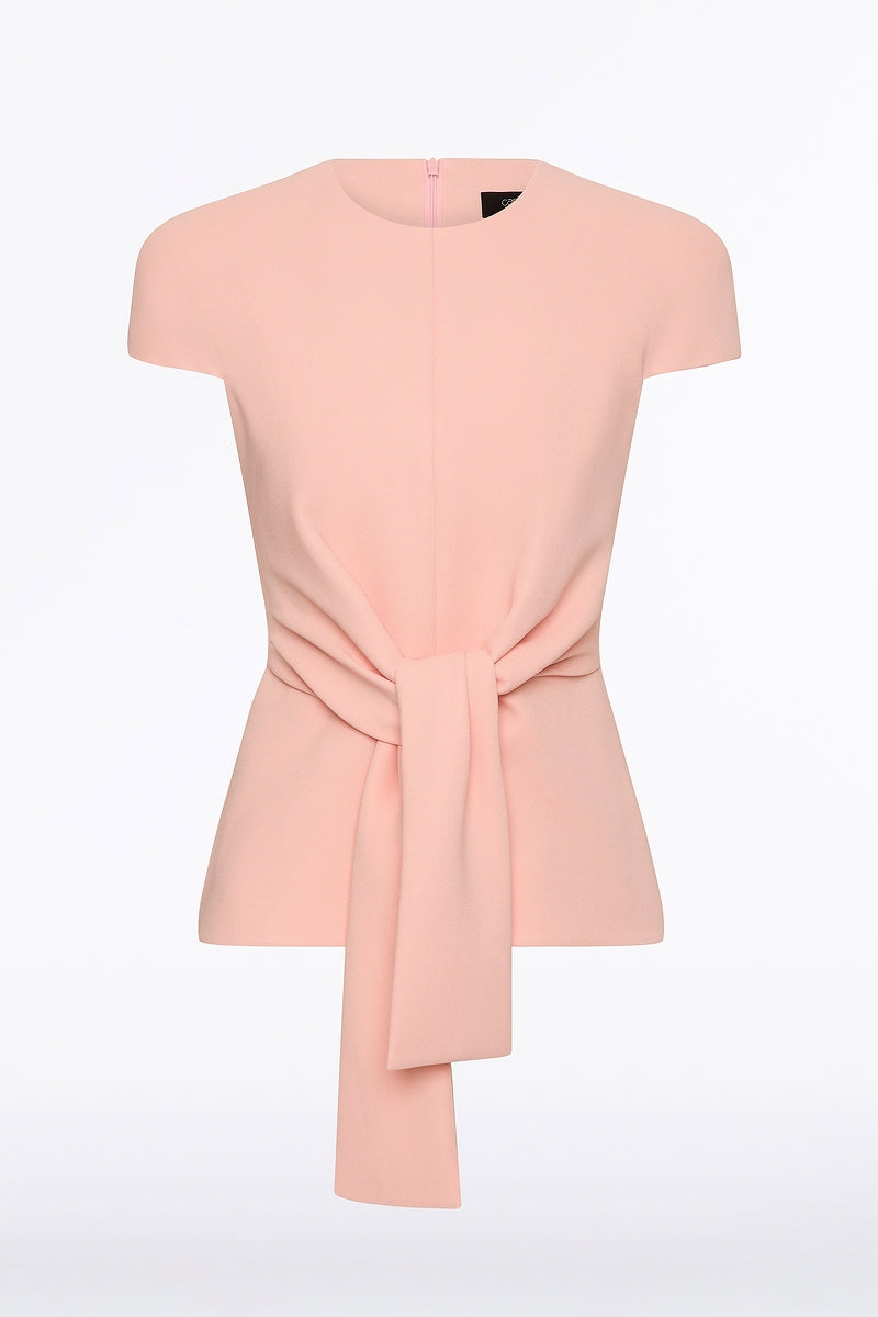 Carla Zampatti Pale Rose Crepe Cap Sleeve Tie Top (Pink)