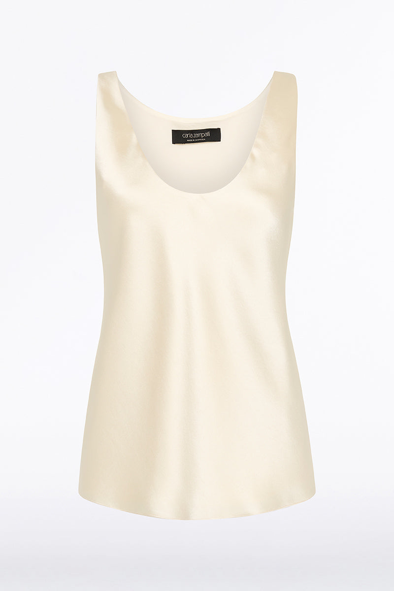 Carla Zampatti Ivory Satin Scoop Cami (White)