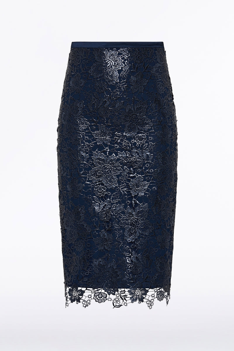 Carla Zampatti Foiled Lace Pencil Skirt (Navy)
