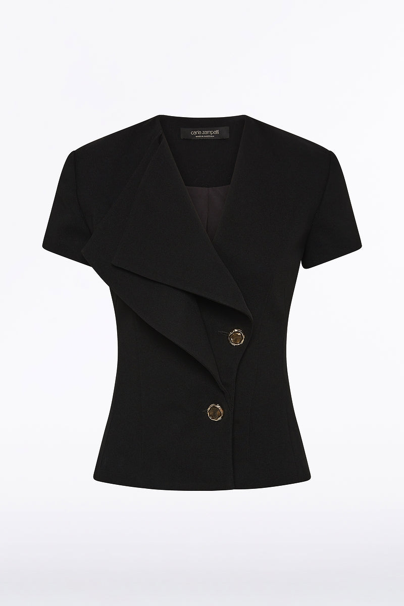 Carla Zampatti Crepe Double-Breasted Vest (Black)