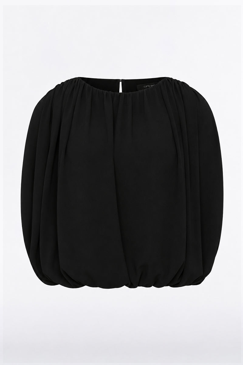 Carla Zampatti Georgette Gathered Capelet Top (Black)