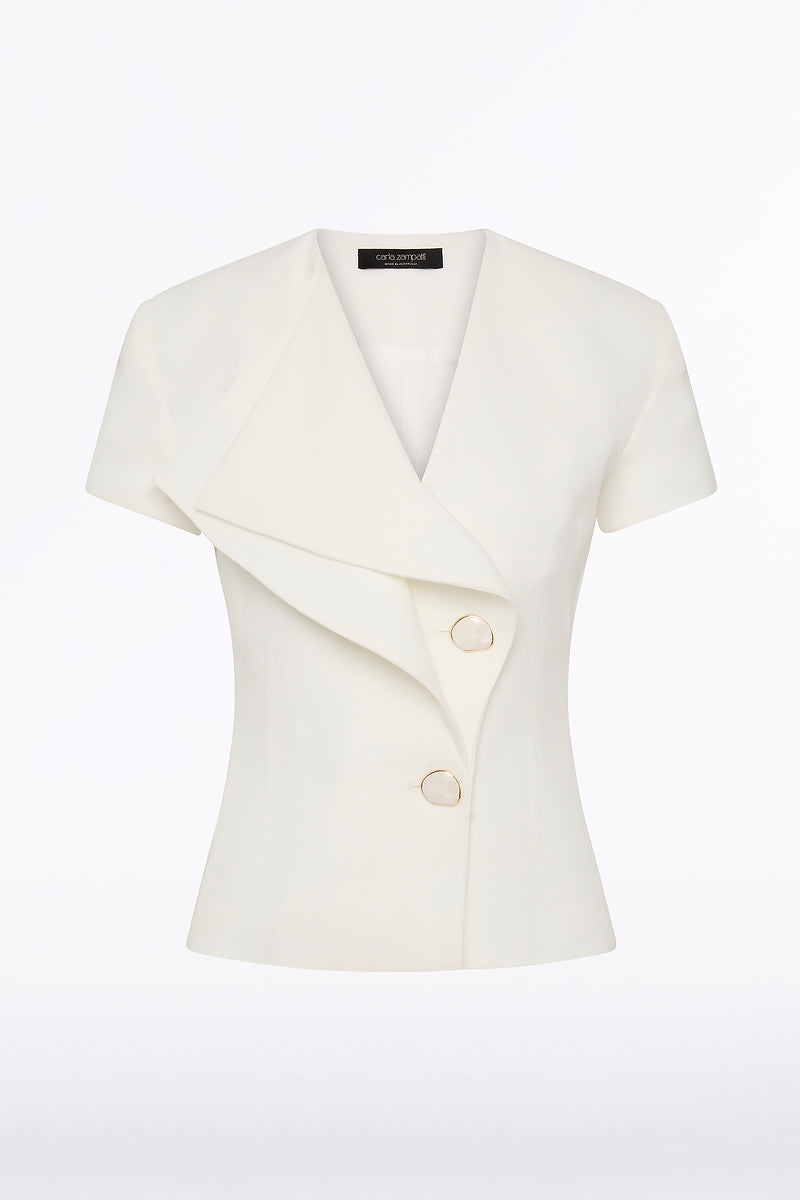 Carla Zampatti Crepe Double-Breasted Vest (White)