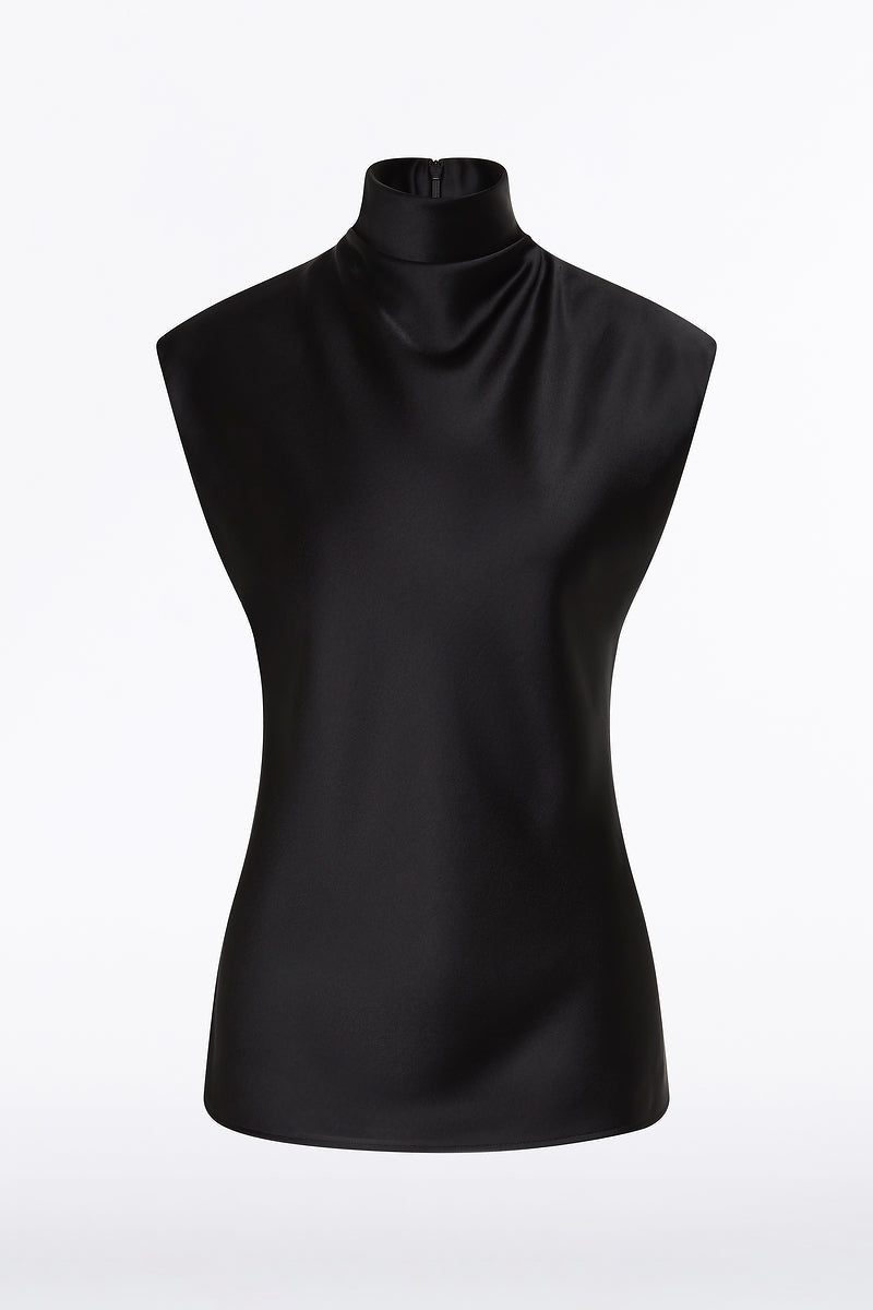 Carla Zampatti Satin Cap Sleeve Top (Black)