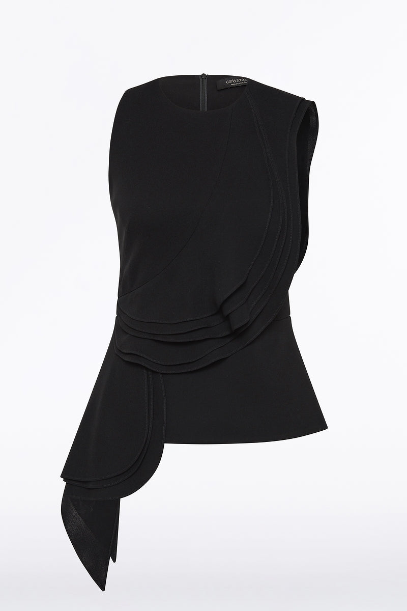 Carla Zampatti Crepe Petal Detail Top (Black)
