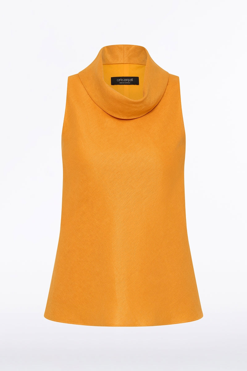 Carla Zampatti Amber Linen Folded Collar Top (Orange)