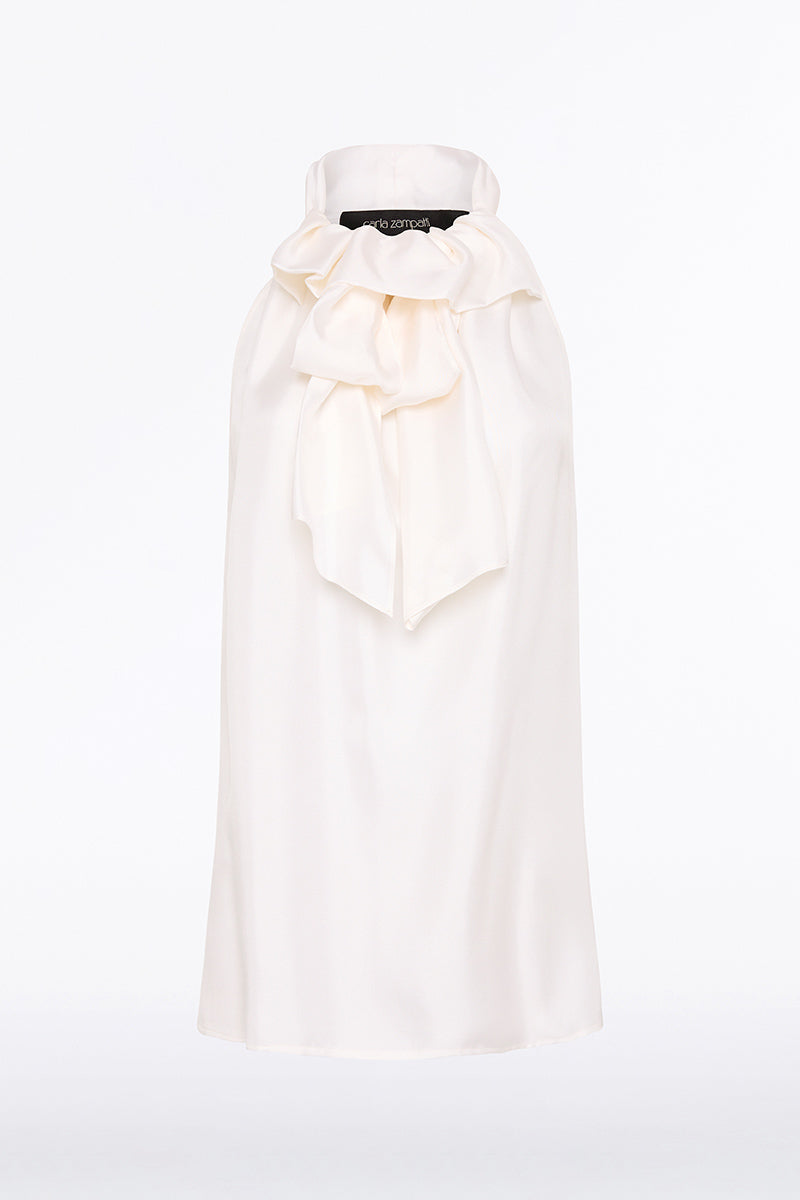 Carla Zampatti Silk Twill Ruffle Halter Top (White)