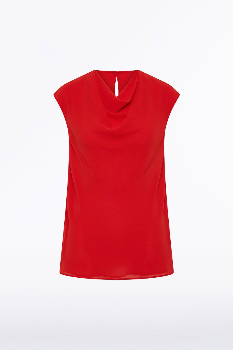 Carla Zampatti Georgette Cap Sleeve Cowl Top (Red)