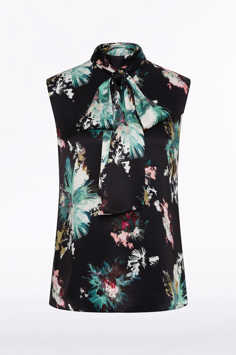 Carla Zampatti Belle De Jour Satin Acetate Tie Neck Top (Black)