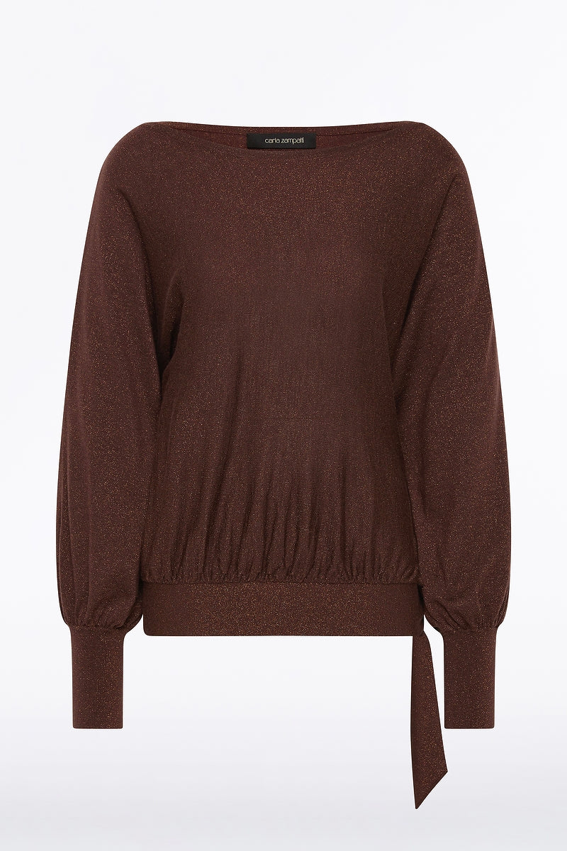 Carla Zampatti Copper Tie Knit Top (Brown)