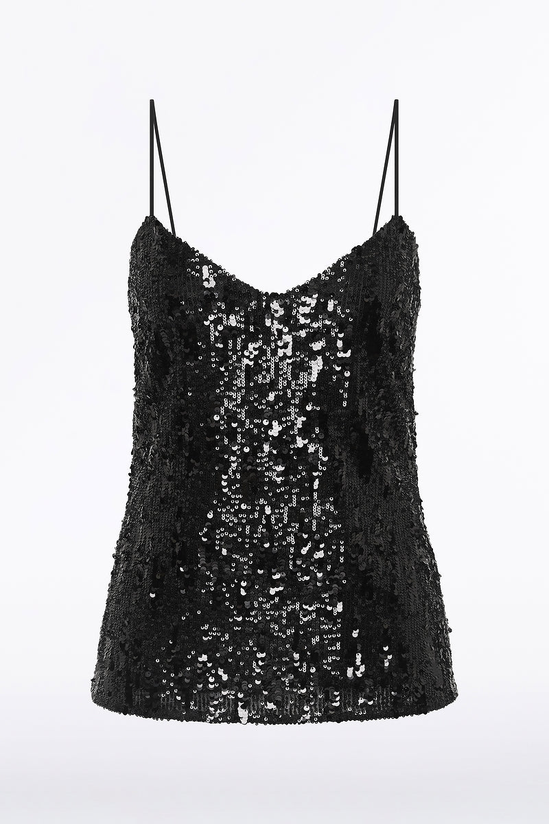 Carla Zampatti Cascade Sequin Thin Strap Top (Black)