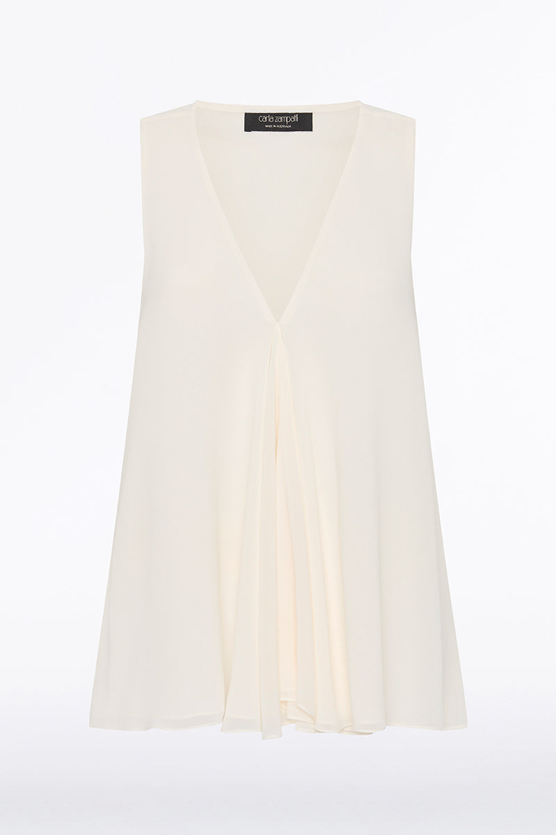 Carla Zampatti Georgette Fluted Tank (Cream)