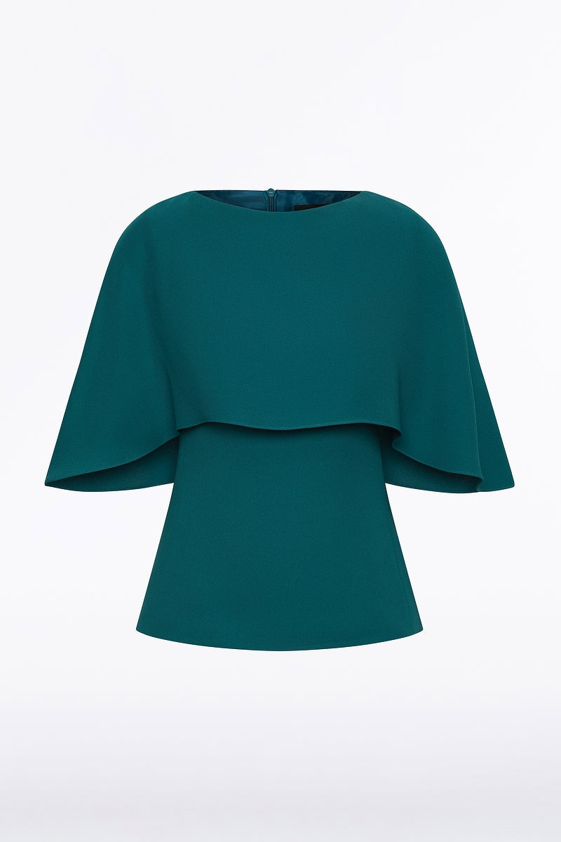 Carla Zampatti Serpentine Crepe Cape Top (Green)