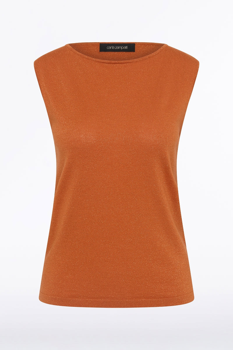 Carla Zampatti Russet Metallic Merino Knit Top (Orange)
