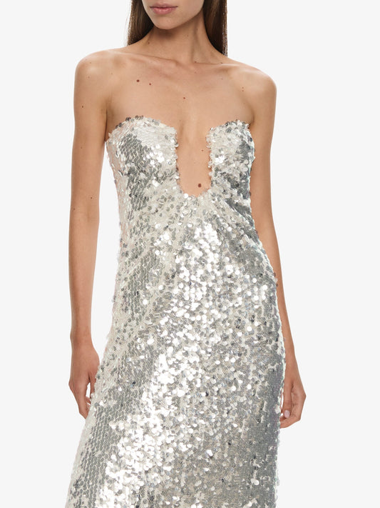 CHRISTOPHER ESBER Opaline Arced Palm Strapless Dress (Silver)