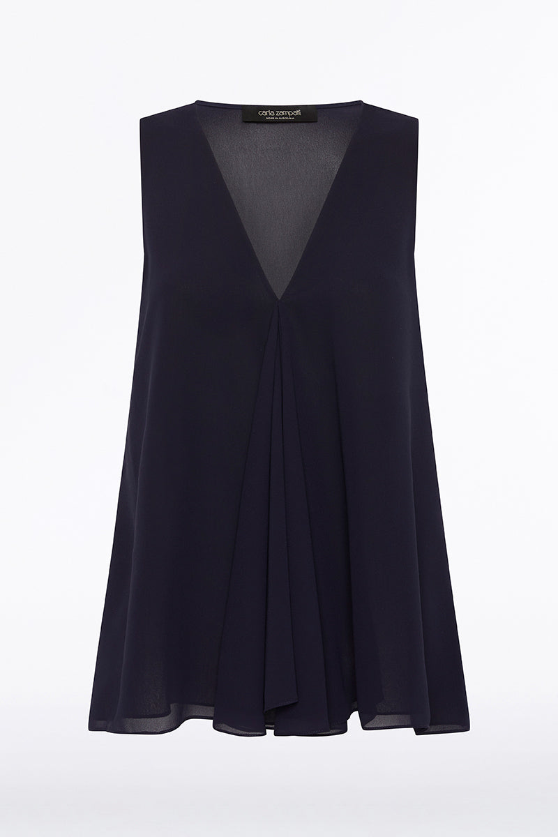 Carla Zampatti Georgette Fluted Tank (Navy)