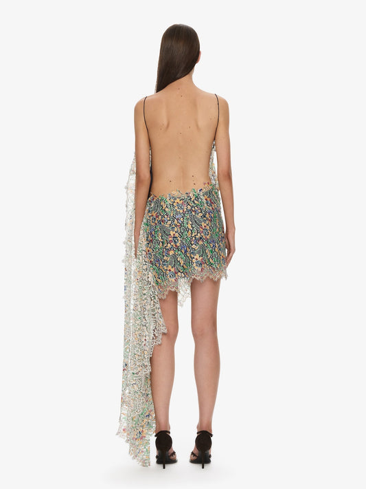 CHRISTOPHER ESBER Hand Painted Draped Lace Mini Dress (Multi)