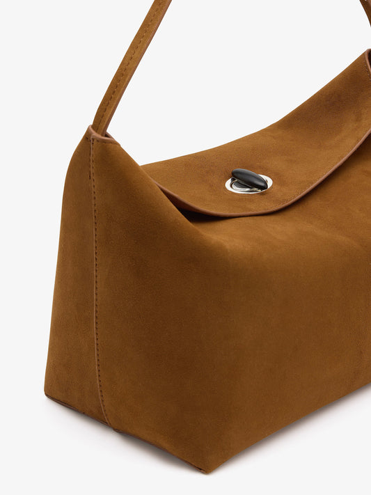 Christopher Esber Turnlock Suede Shoulder Bag (Russet)