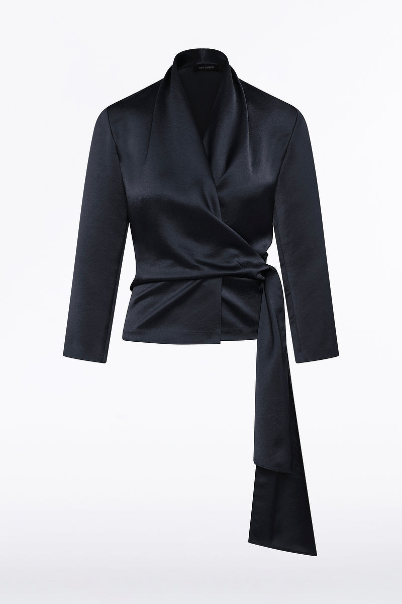 Carla Zampatti Satin Wrap Top (Black)