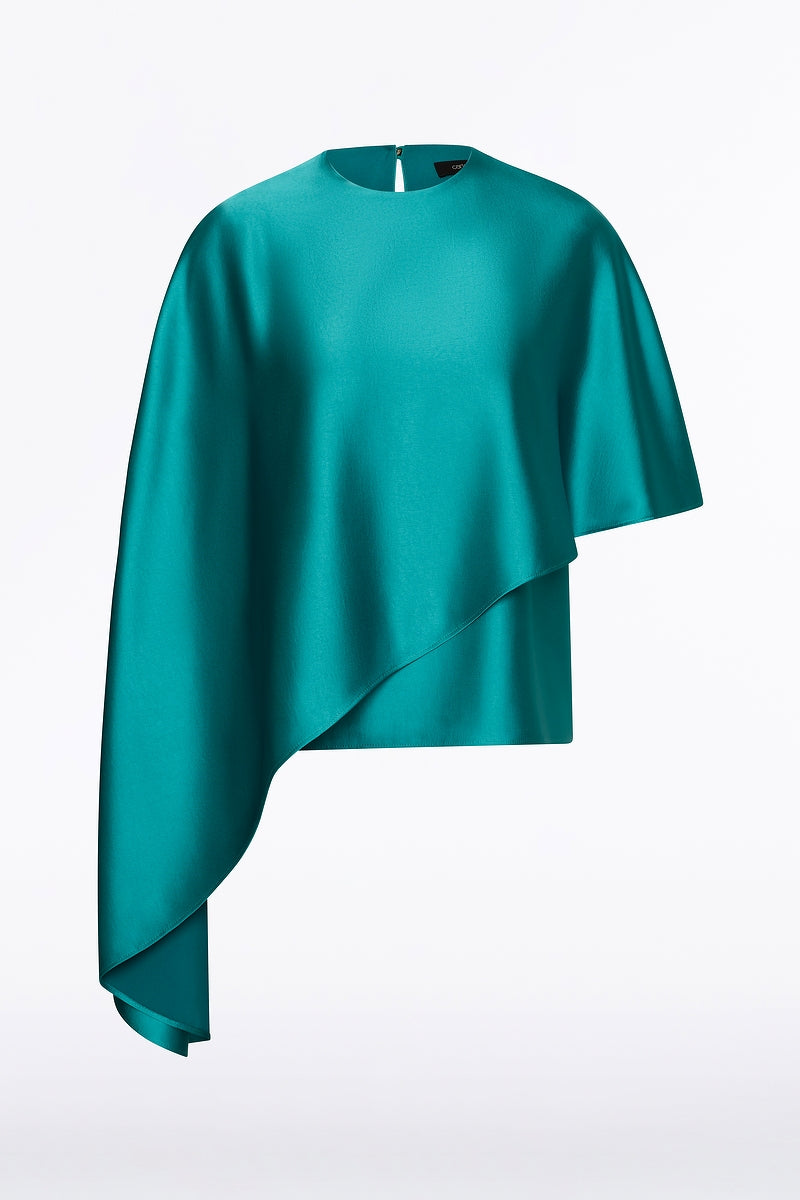 Carla Zampatti Viridian Lustre Satin Asymmetric Drape Top (Green)