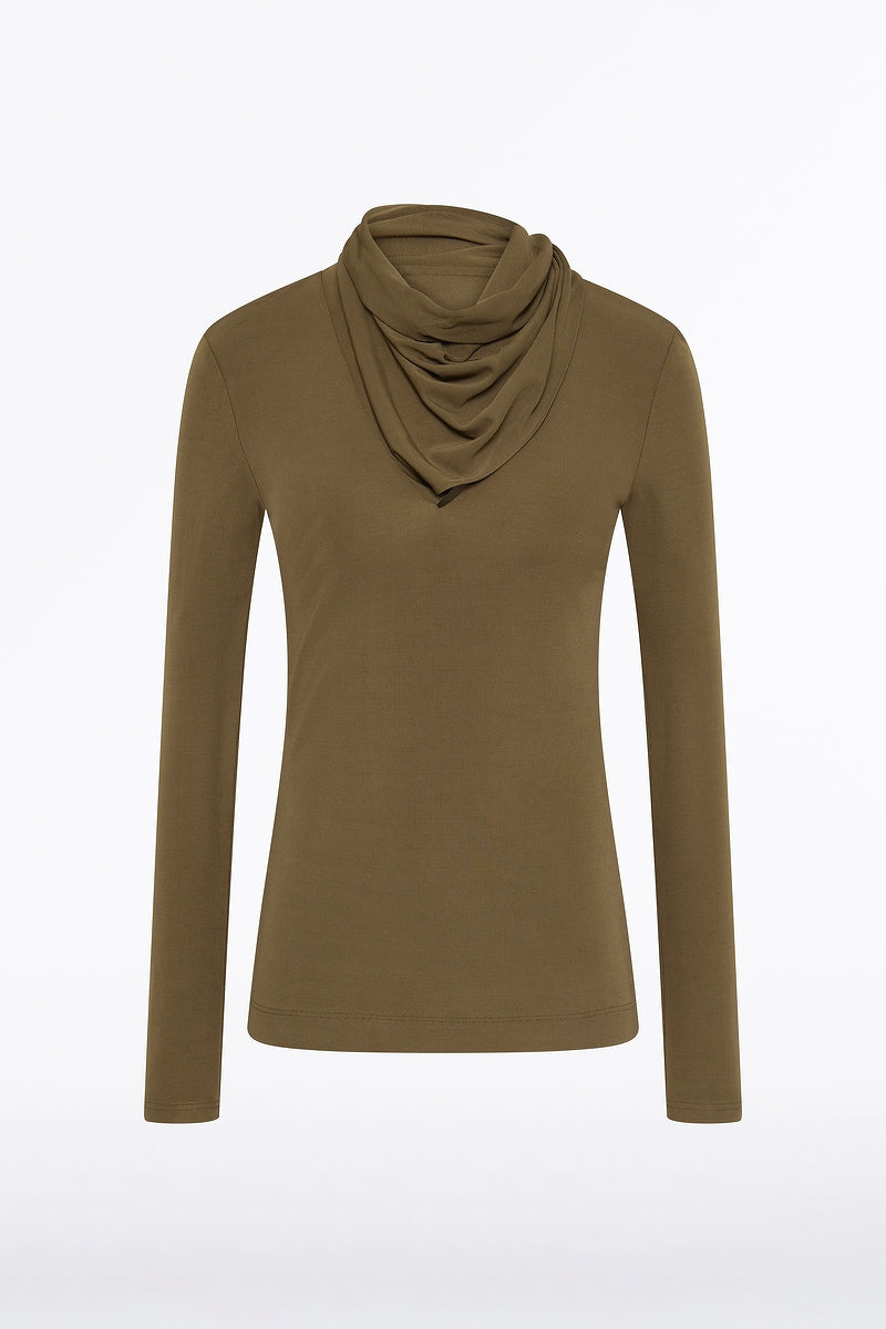 Carla Zampatti Palm Matte Jersey Long Sleeve Scarf Top (Green)